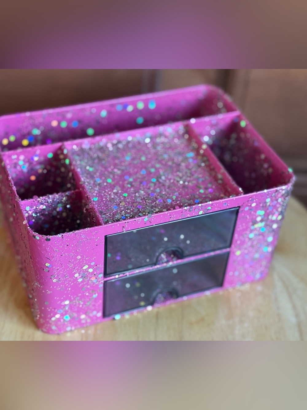 Hot Pink Glitter (no flake) Organizer with Drawers -“Barbie theme” FREE gift